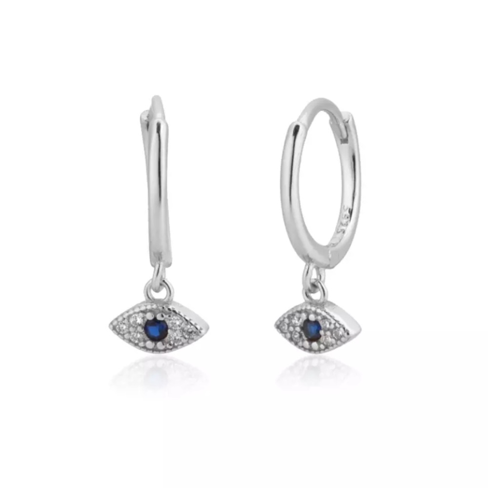 Silver 925 CZ Evil Eye Huggie Hoop Earrings